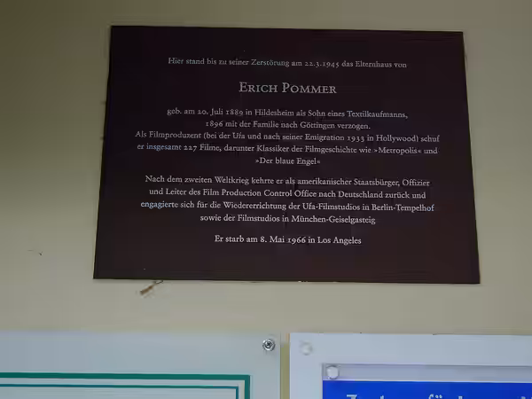 Gedenktafel am Elternhaus von Erich Pommer in Hildesheim (2009)