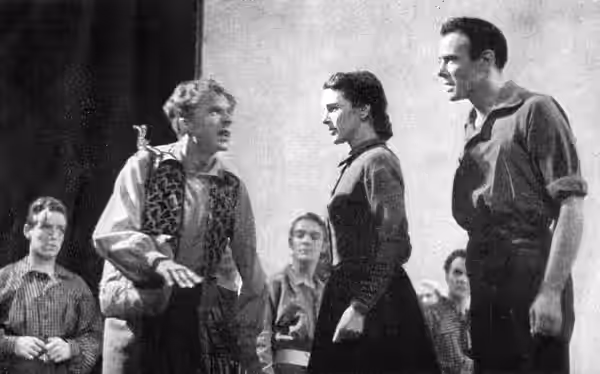 Photograph of the Broadway production of Everywhere I Roam, featuring Norman Lloyd, Katherine Emery and Dean Jagger (1939)