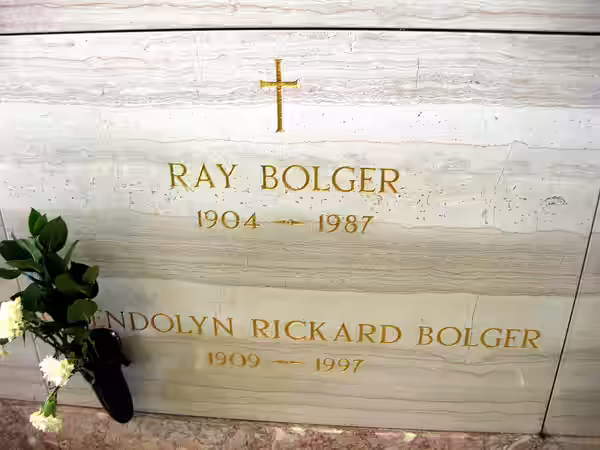 Grave of actor Ray Bolger and his wife Gwendolyn at Holy Cross Cemetery in Culver City, California (mausoleum, block 35, crypt F2). Raymond Wallace "Ray" Bolger (2011)