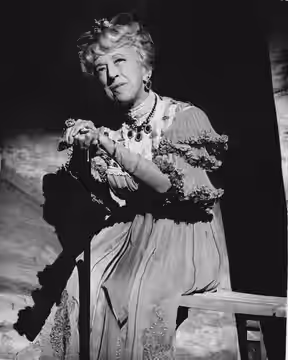 Publicity photo of American actress, Margaret Hamilton, promoting her role as Madame Armfeldt in the 1974 national tour of A Little Night Music.