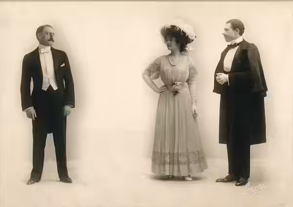 John Drew and Billie Burke in "My Wife," which opened June 1, 1908, at the Moore Theater, Seattle. Subjects: plays, actors, actresses