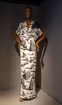 Evening dress with imagery created by Dali, 1947, by AdrianDress, Dreams and Desire at FIT (2025)