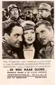 Fredric March, June Lang, Warner Baxter, Lionel Barrymore, and Gregory Ratoff in The Road to Glory