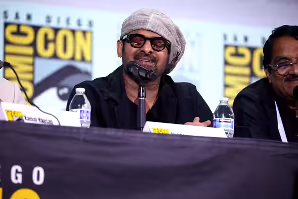 Prabhas speaking at the 2023 San Diego Comic Con International, for "Project K", at the San Diego Convention Center in San Diego, California. Please attribute t