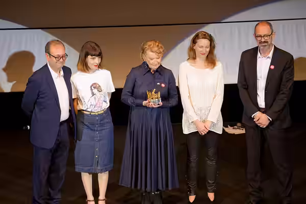 Andrea Arnold at the 2024 Cannes Film Festival receiving the 2024 Carrosse d’Or.