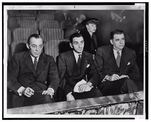 Irving Berlin, from a larger photo of him with Rodgers and Hammerstein and Helen Tamiris, watching auditions on stage of the St. James Theatre (1948)
