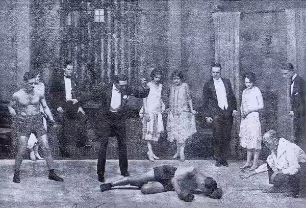Major Fitz-Stanley (George Relph) counts out Eddie Chick Cowan (Robert Armstrong) after a fluke blow landed by John Duffy (Jack Perry), while manager Hap Hurley (1926)
