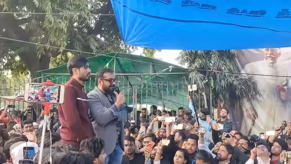 Bollywood director and producer Anurag Kashyap addressed students at a protest site in Jamia Millia Islamia in February 2020.
