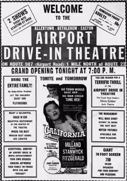 Airport Drive-In First advertisement for the American western film California (1947) - 12 Aug. 1949 Morning Call, Allentown PA
