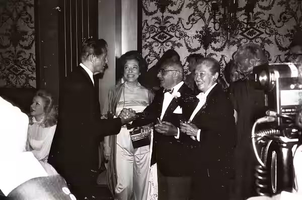 Robert Cummings, Judy Canova, Fritz Feld and Virginia Christine at the National Film Society convention, May 1979. NOTE: Permission granted to copy, publish, br