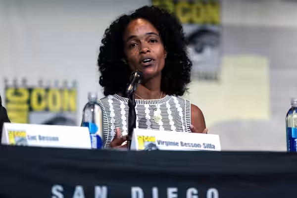 Virginie Besson-Silla speaking at the 2016 San Diego Comic Con International, for "Valerian and the City of a Thousand Planets", at the San Diego Convention Cen