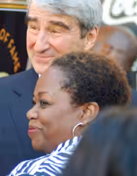 Sam Waterston and Regina Taylor at a ceremony in January 2010 for Waterston to receive a star on the Hollywood Walk of Fame.