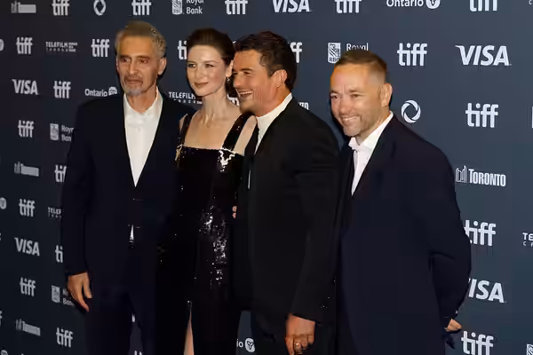 John Turturro, Caitriona Balfe, Orlando Bloom, and Sean Ellis at the 2024 Toronto International Film Festival (TIFF) for the movie The Cut.