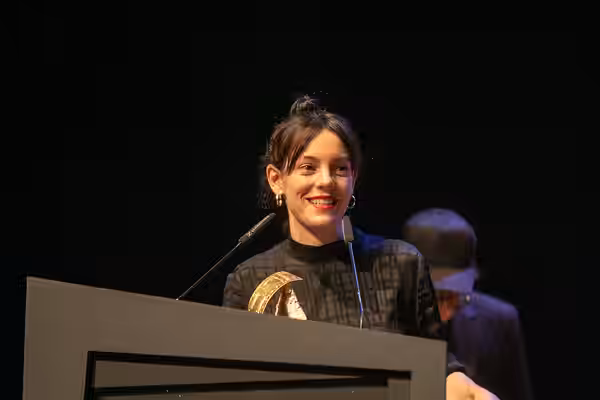 Toledo, 12 de noviembre de 2022.-La consejera de Educación, Cultura y Deportes, Rosa Ana Rodríguez, asiste a la gala de clausura del Festival del Cine y la Pala