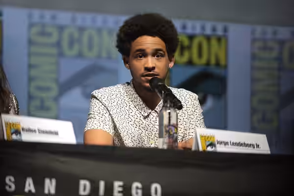 Jorge Lendeborg Jr. speaking at the 2018 San Diego Comic Con International, for "Bumblebee", at the San Diego Convention Center in San Diego, California. Please