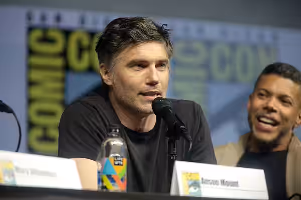 Anson Mount speaking at the 2018 San Diego Comic Con International, for "Star Trek: Discovery", at the San Diego Convention Center in San Diego, California. Ple