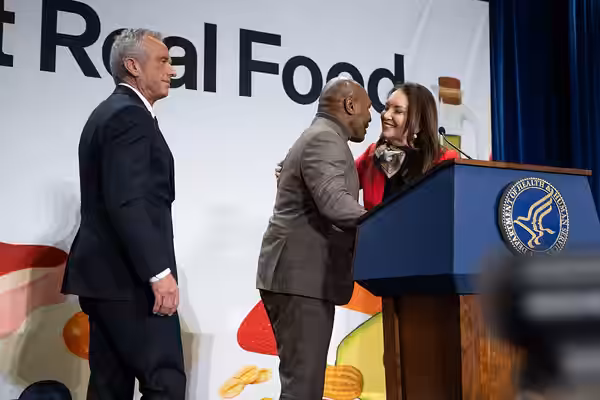 Former Undisputed World Heavyweight Champion Mike Tyson delivers some remarks during an update on the implementation of the Dietary Guidelines for Americans, 20