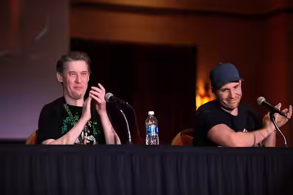 David Howard Thornton and Damien Leone speaking with attendees at the 2023 Mad Monster Arizona Party at the Renaissance Phoenix Glendale Hotel &amp; Spa in Glen
