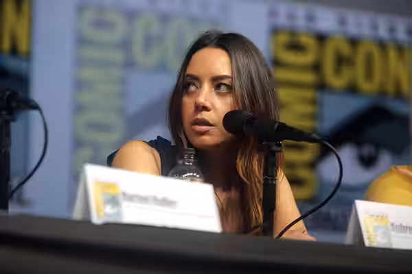 Aubrey Plaza speaking at the 2018 San Diego Comic Con International, for "Legion", at the San Diego Convention Center in San Diego, California. Please attribute