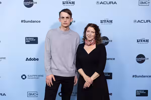 Alex Babenko and Raney Aronson at the 2025 Sundance Film Festival for the premiere of “2000 Meters to ANDRIIVKA”