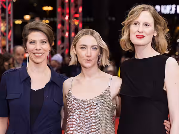 Nora Fingscheidt, Saoirse Ronan and Amy Liptrot presenting the movie The Outrun at the Berlinale 2024