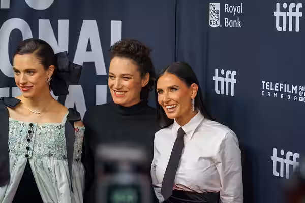 Demi Moore, Margaret Qualley, and Coralie Fargeat at the 2024 Toronto International Film Festival (TIFF) in Toronto, Canada