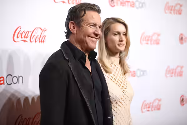 Dennis Quaid and his wife, Laura Savoie, on the red carpet at the Big Screen Achievement Awards at the 2024 CinemaCon at The Colosseum Theater at Caesars Palace