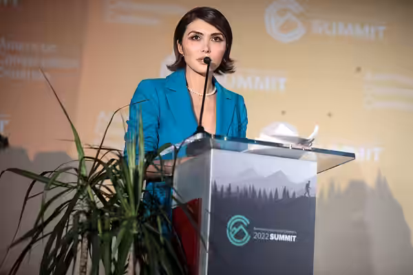Daniella Pineda speaking with attendees at the American Conservation Coalition's 2022 Summit at the JW Marriott Washington, D.C. in Washington, D.C. Please attr