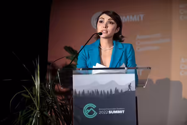 Daniella Pineda speaking with attendees at the American Conservation Coalition's 2022 Summit at the JW Marriott Washington, D.C. in Washington, D.C. Please attr