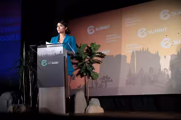 Daniella Pineda speaking with attendees at the American Conservation Coalition's 2022 Summit at the JW Marriott Washington, D.C. in Washington, D.C. Please attr