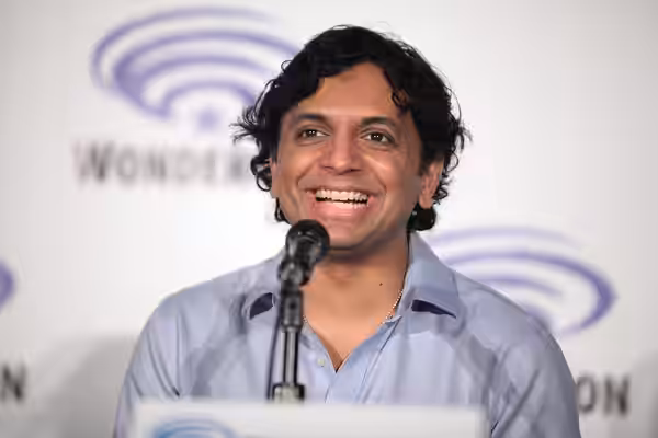 M. Night Shyamalan speaking at the 2016 WonderCon, for "Wayward Pines", at the Los Angeles Convention Center in Los Angeles, California. Please attribute to Gag