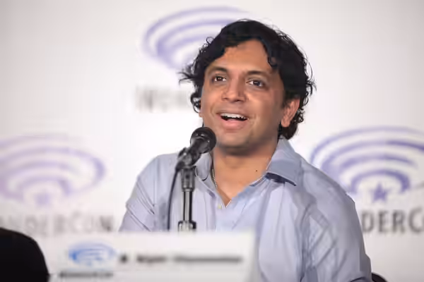 M. Night Shyamalan speaking at the 2016 WonderCon, for "Wayward Pines", at the Los Angeles Convention Center in Los Angeles, California. Please attribute to Gag