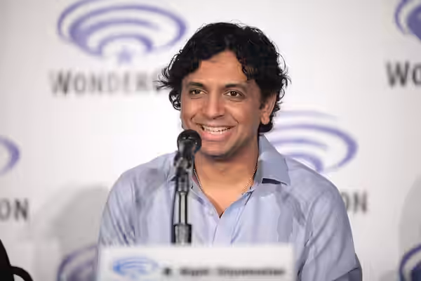 M. Night Shyamalan speaking at the 2016 WonderCon, for "Wayward Pines", at the Los Angeles Convention Center in Los Angeles, California. Please attribute to Gag