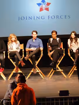 Michelle Obama with iCarly actors during an interview segment on Jan. 13, 2012, at Hayfield Secondary School in Alexandria, Va.