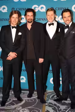 Left to right: w:Richard Davies (actor), w:Lachy Hulme, es:Alexander England and w:Damon Gameau promoting w:Howzat! Kerry Packer's War at GQ Australia Men of Th (2012)