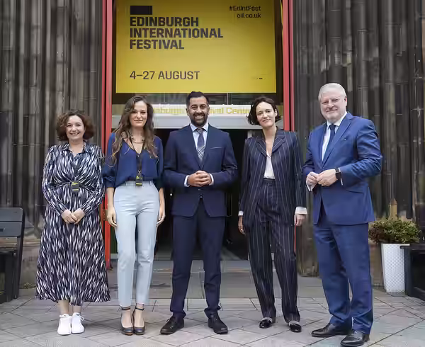 The First Minister hosted a reception to celebrate EXPO funded Edinburgh and Glasgow festivals at The Hub in Edinburgh. The First Minister Humza Yousaf is pictu (2023)