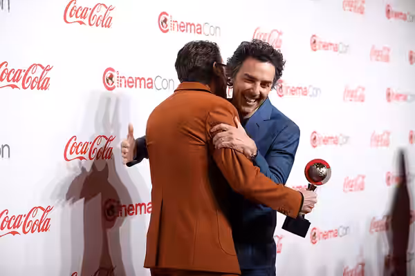Dan Stevens and Shawn Levy on the red carpet at the Big Screen Achievement Awards at the 2024 CinemaCon at The Colosseum Theater at Caesars Palace in Las Vegas,