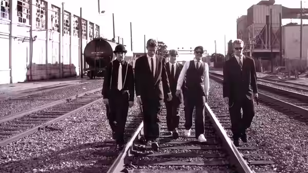 Link 80 at the train tracks and Gilman Street. 1996. Adam Pereria, Matt Bettinelli-Olpin, Aaron Nagel, Joey Bustos, Nick Traina. Berkeley, California. (2010)