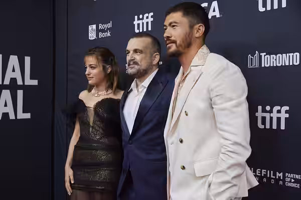 Beatrice Grannò, Nacho Vigalondo and Henry Golding, actor, at the 2024 Toronto International Film Festival (TIFF) in Toronto, Canada