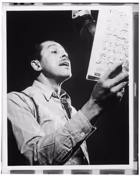 Gottlieb, William P., 1917-, photographer. [Portrait of Cab Calloway, Columbia studio, New York, N.Y., ca. Mar. 1947] 1 negative : b&amp;w ; 4 x 5 in. Notes: Go