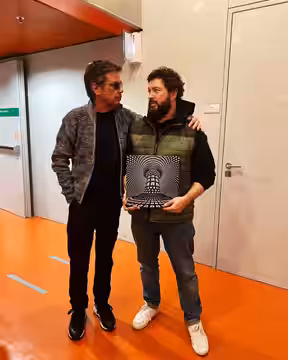 Georgy Molodtsov and Jean-Michel Jarre in Paris with the cover of the OXYMORE album, VR experince OXYMORE was directed and produced by Georgy Molodtsov, Album c (2023)
