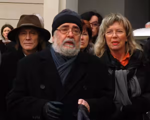 Ivan Kral (left), Vladimír Hanzel (center) and Jitka Severová among mourning guests on Václav Havel funeral (Prague Castle, 23rd Dec., 2011)