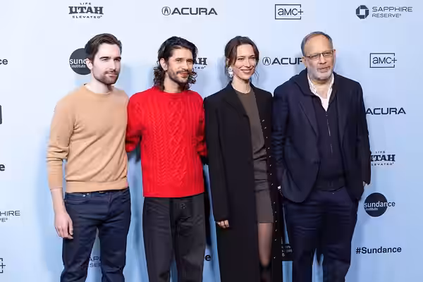 Jordan Drake, Ben Wishaw, Rebecca Hall, and Ira Sachs at the 2025 Sundance Film Festival for the premiere of "Peter Hujar's Day"