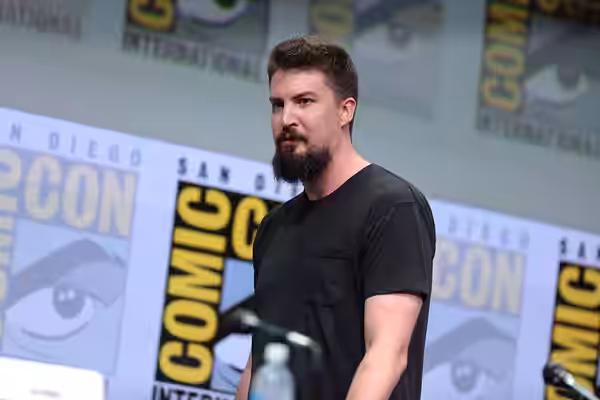 Adam Wingard speaking at the 2017 San Diego Comic Con International, for "Death Note", at the San Diego Convention Center in San Diego, California. Please attri