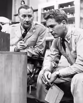Photo of Edward Andrews and Paul Newman from the Kaiser Aluminum Hour presentation of "Army Game'. (1956)
