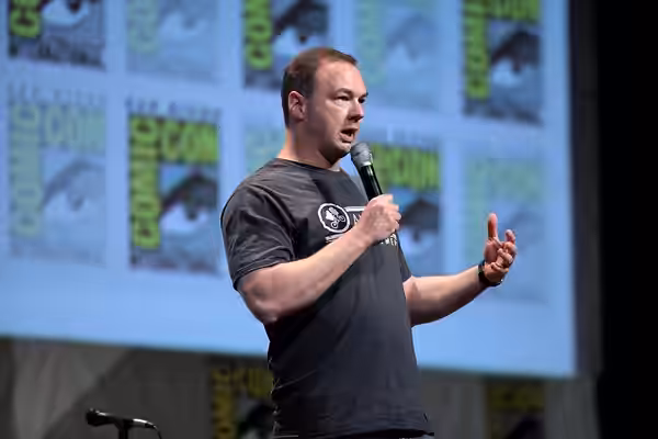 Thomas Tull speaking at the 2015 San Diego Comic Con International at the San Diego Convention Center in San Diego, California. Please attribute to Gage Skidmor