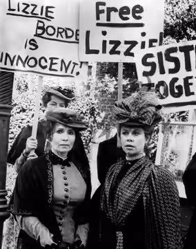 Photo from the made for television film The Legend of Lizzie Borden. In this scene, the women of Fall River, Massachusetts are publicly supporting Lizzie during (1975)