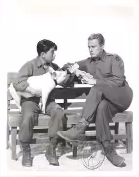 Press photo of (from left) Lane Nakano and Van Johnson for the 1951 film Go for Broke!