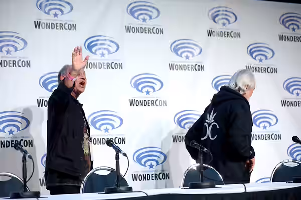 Cheech Marin and Tommy Chong speaking at the 2022 WonderCon, for "Z2 Comics: Back in Smoke - 50 Years of Cheech &amp; Chong", at the Anaheim Convention Center i