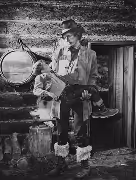 Publicity photo of American character actor, Richard "Dick" Kiel and American child actor Jonathan "Jon" Provost promoting the March 17, 1963 episode of the CBS